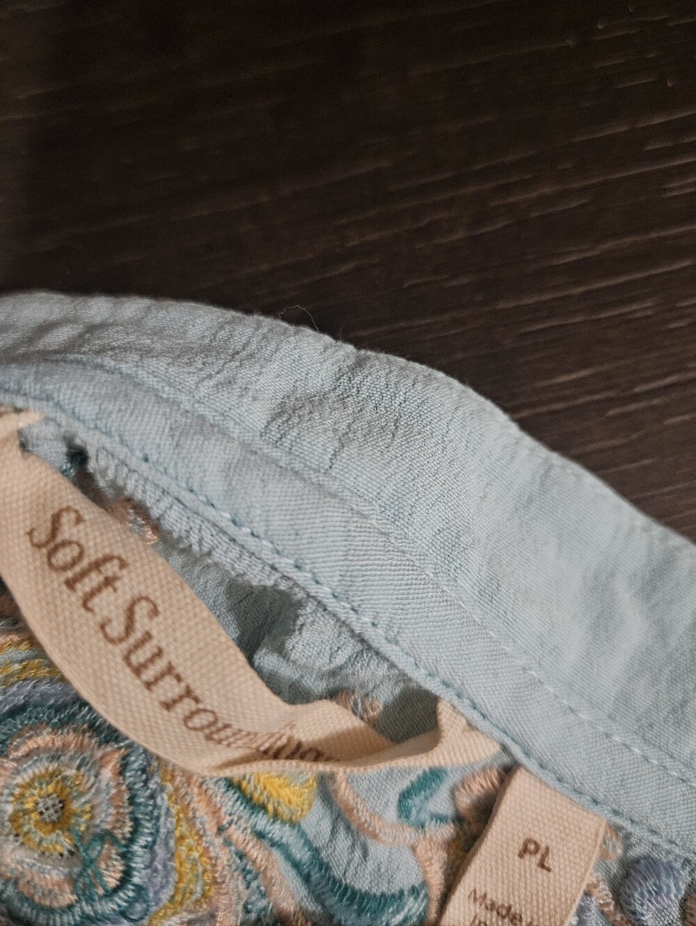 Soft Surroundings Light Blue Embroidered Tunic Top Petite Large Coastal Grandma - Picture 7 of 8